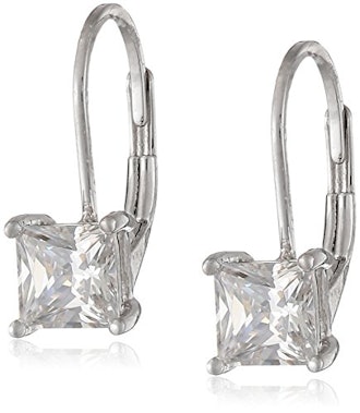 Amazon Essentials Plated Sterling Silver Cubic Zirconia Leverback Earrings