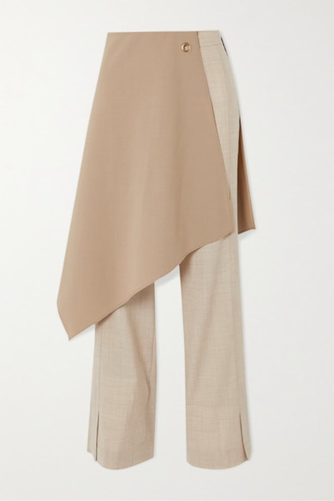 Tina Layered Crepe De Chine-Trimmed Wool Flared Pants