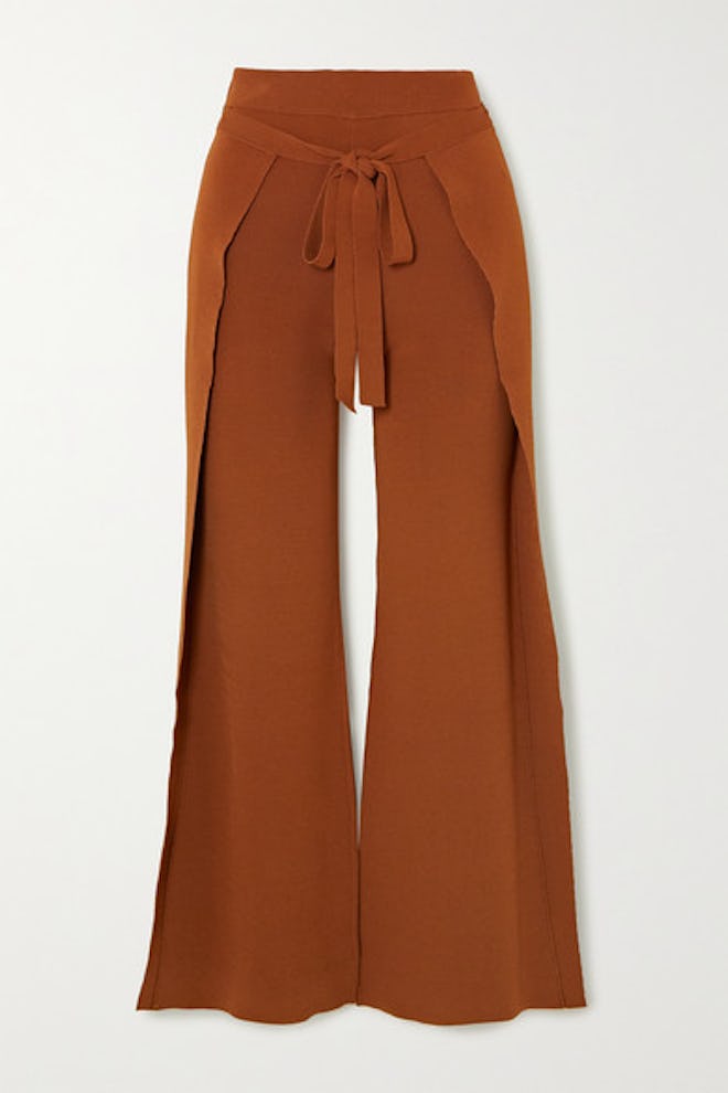 Abigail Tie-Front Layered Knitted Straight-Leg Pants