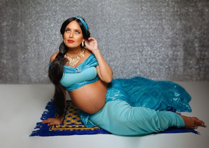 pregnant woman dressed as Disney princess jasmine