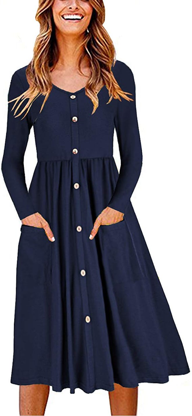 OUGES Women's Long Sleeve Skater Dress