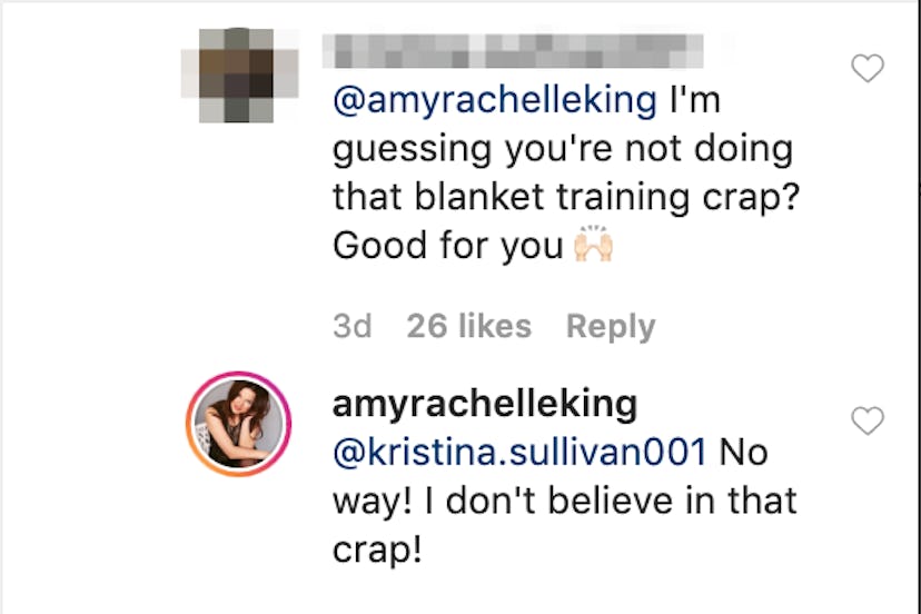 Amy Duggar slammed the controversial blanket training technique.