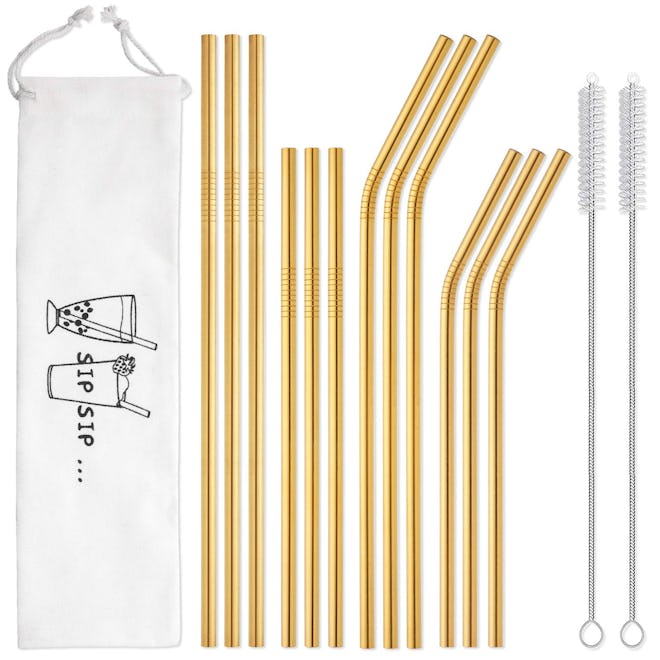 HIWARE Reusable Gold Straws (12-Pack)