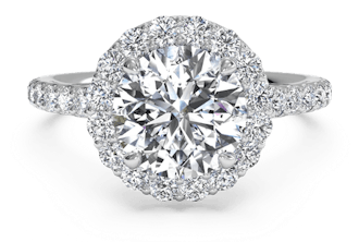 French-Set Halo Diamond Band Engagement Ring