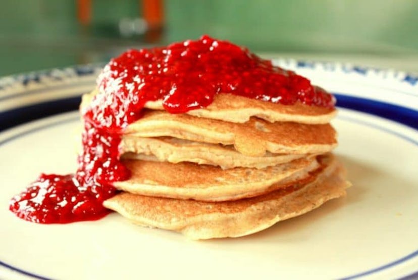 A raspberry vanilla syrup can top nearly any breakfast for a festive Valentine's Day meal.