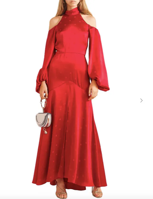 long sleeve brown satin dress Duntery Bridesmaid Dress Sweetheart Neck Long Sleeves Soft Satin Slit Dress, Rust