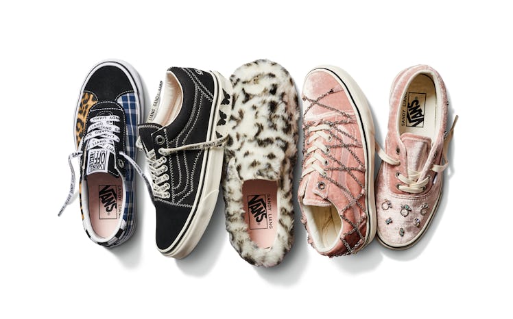 A collage showcasing all the shoes available in the new Vans x Sandy Liang collection