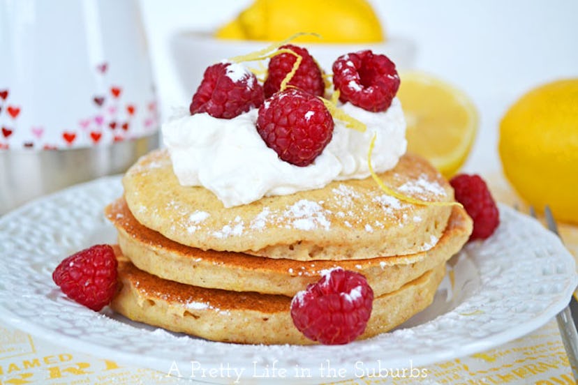 Lemon ricotta pancakes with raspberries are a great Valentine's Day breakfast choice.