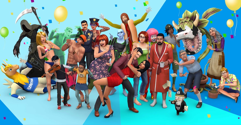 A picture of sims created for the game's 20th anniversary
