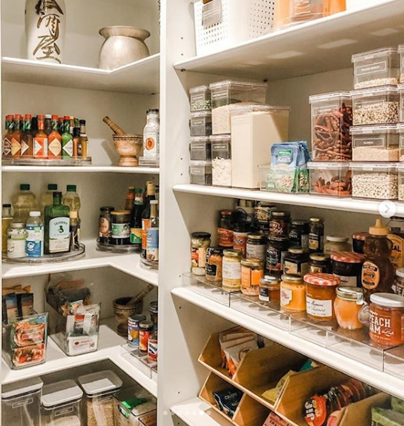 Chrissy Teigen's pantry includes an actual lazy Susan full of Tabasco sauces of various types.