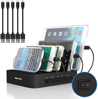 MSTJRY 5 Ports Charging Station Black USB Charging Station with 5 Short Cables