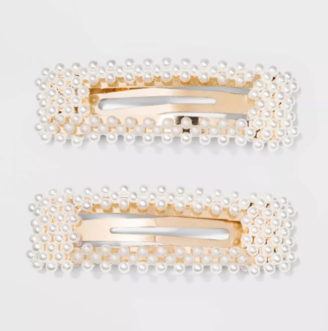 Square Barrettes with Pearls 