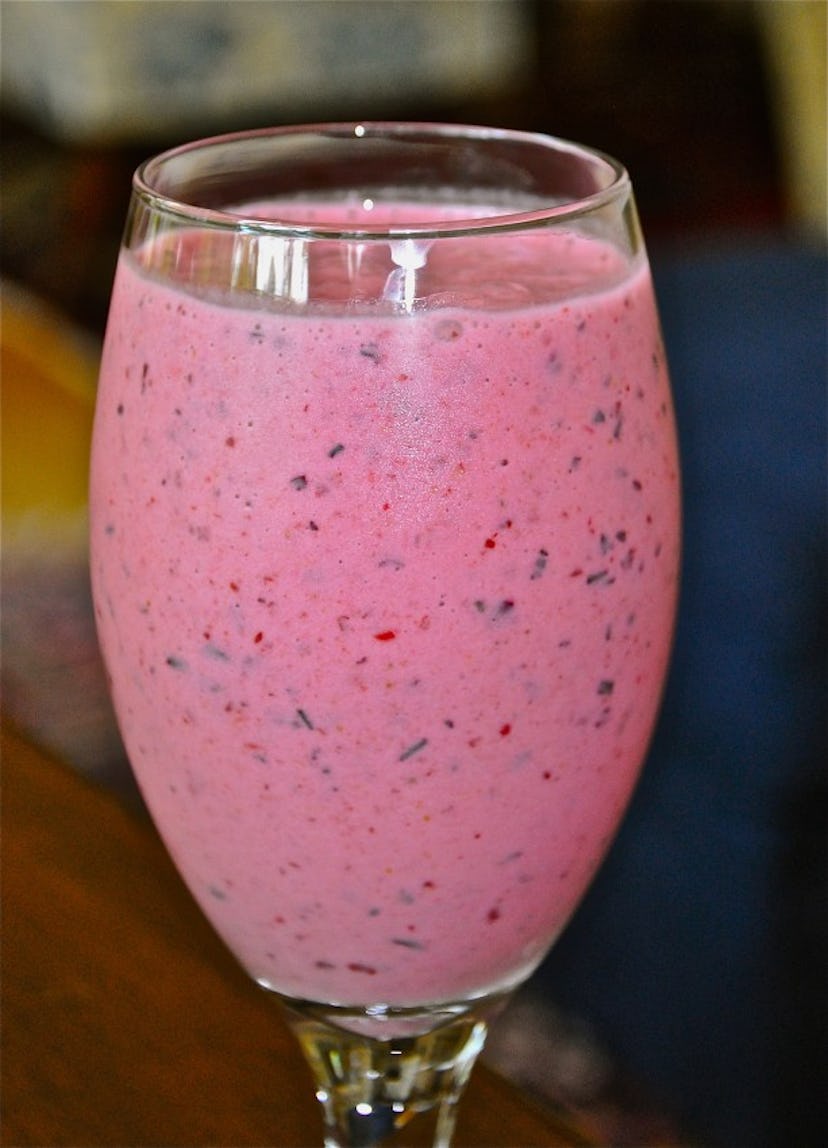 Use frozen mixed berries to make a perfectly pink berry and peach smoothie for Valentine's Day.