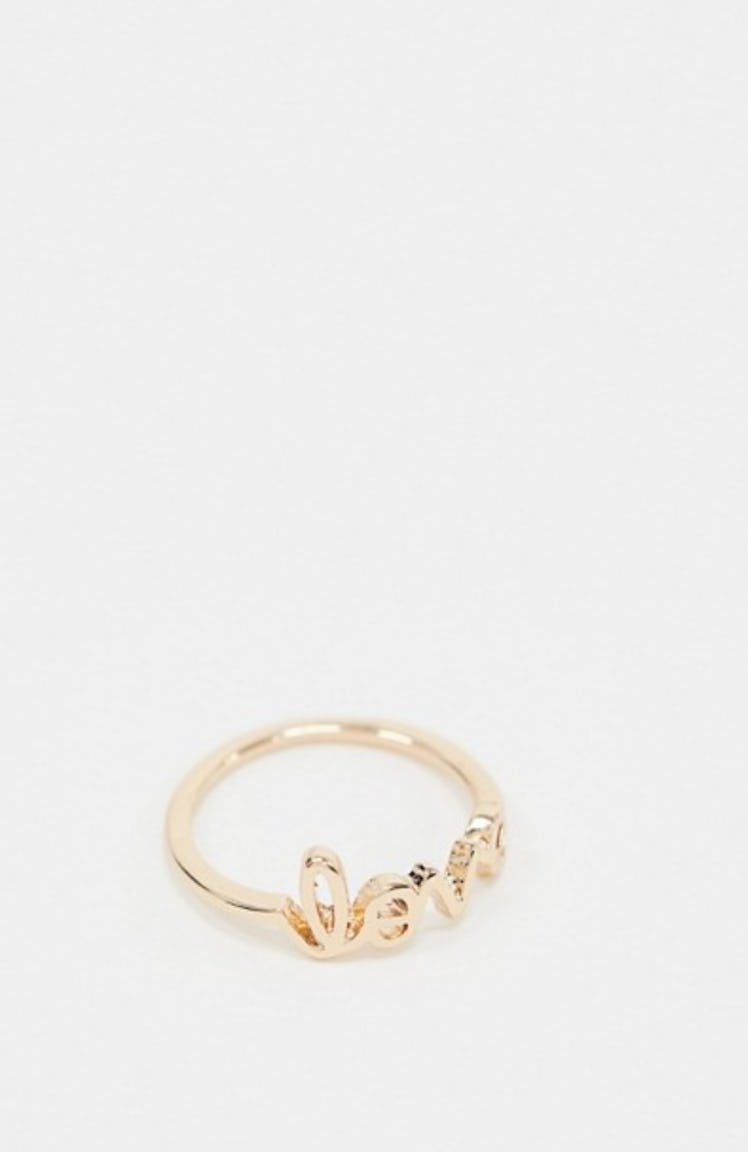ASOS Pieces Valentines Love Ring In Gold