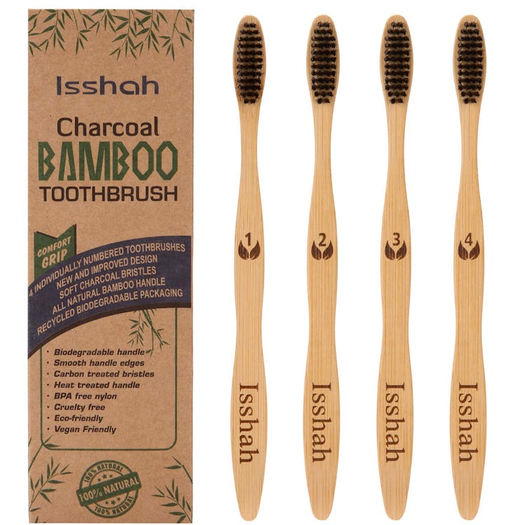 Biodegradable Natural Bamboo Charcoal Toothbrush by Isshah (4-pack)