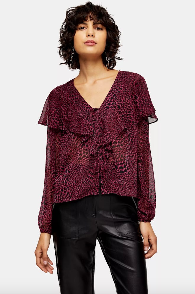 Heart Animal Print Tie Front Blouse