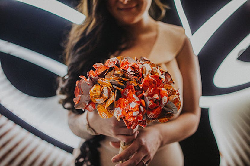 Taco Bell made a wedding bouquet of their hot sauce packets.