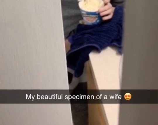 A pregnant mom was recently photographed eating ice cream in the bathroom . 