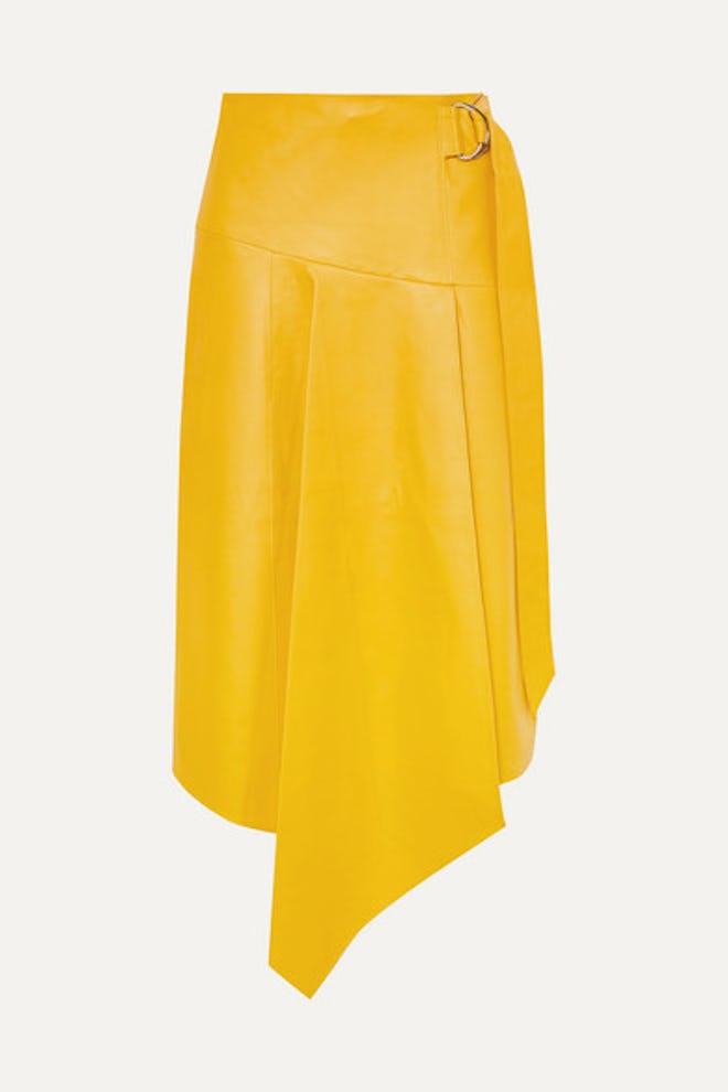 Asymmetric Leather Midi Skirt