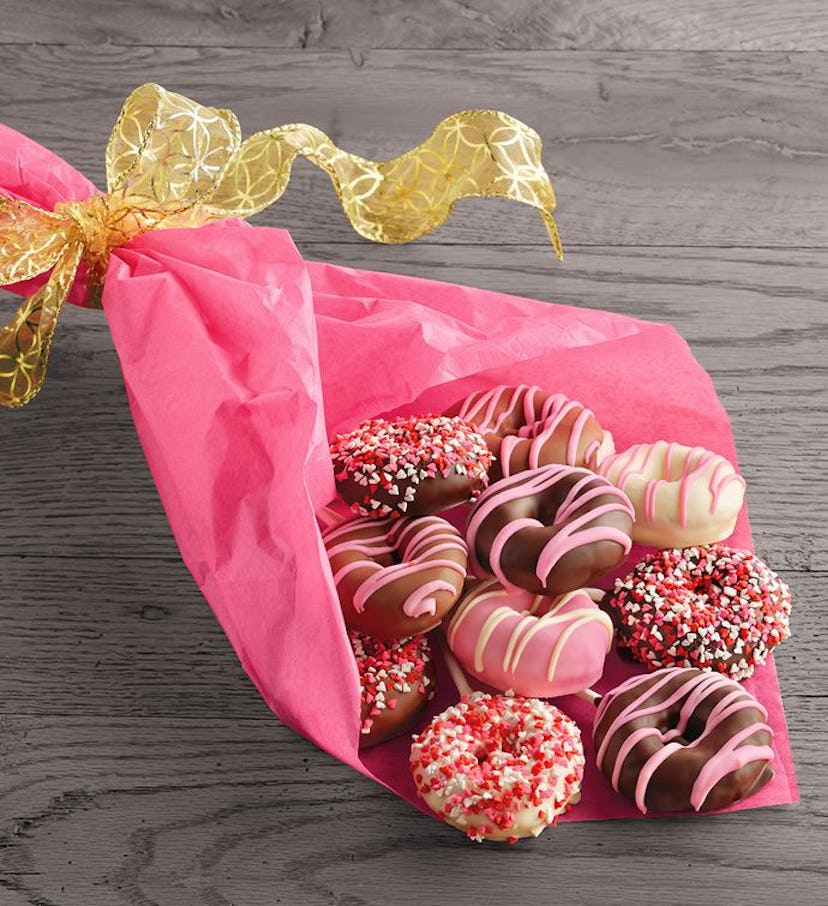 This donut bouquet includes 10 mini cake donuts for Valentine's Day.