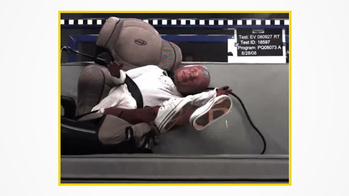 Video of Evenflo's booster seat crash tests obtained as part of a ProPublica investigation have spar...