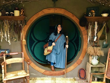 A young woman poses in 'Hobbit' attire while staying at in Airbnb in Fairfield, Virginia.