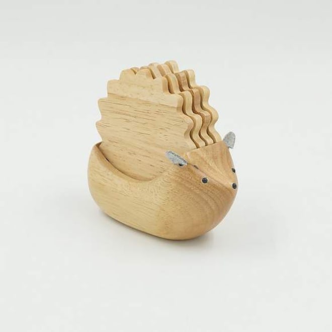 Set Of 4 Wooden Hedgehog Coasters