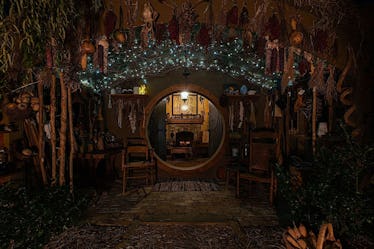 A 'Lord Of The Rings' Airbnb in Fairfield, Virginia is illuminated at night with twinkly lights and ...