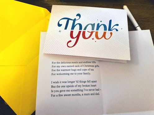 The thank you card and poem author Holly Brockwell sent to her ex's parents.