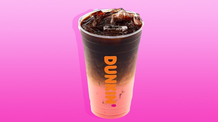 What's in Dunkin's Pink Velvet drink? It's a tasty blend of red velvet cake and coffee.