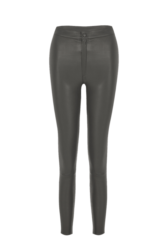 High Waisted Stretch Leather Pants Grey