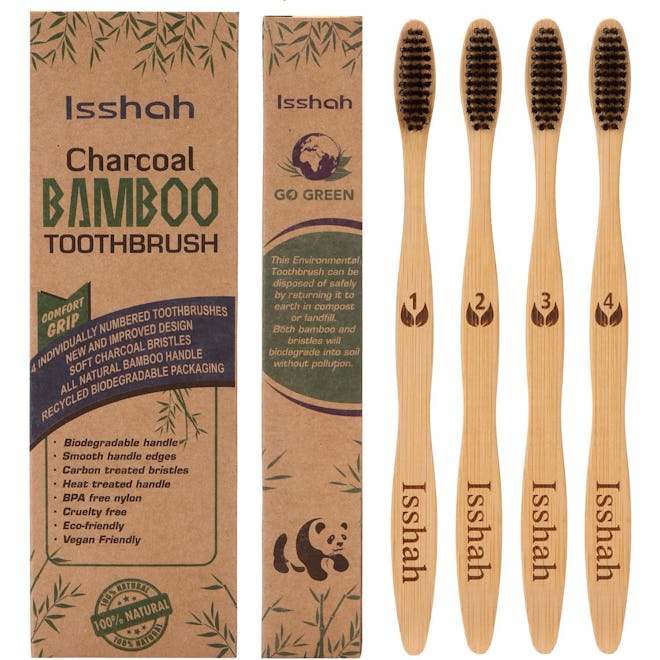 Isshah Biodegradable Natural Bamboo Charcoal Toothbrush (4-Pack)