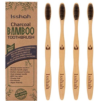 Isshah Biodegradable Eco-Friendly Natural Bamboo Charcoal Toothbrush - Pack Of 4