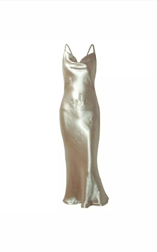 Jemma Satin Cowl Neck Dress In Gold