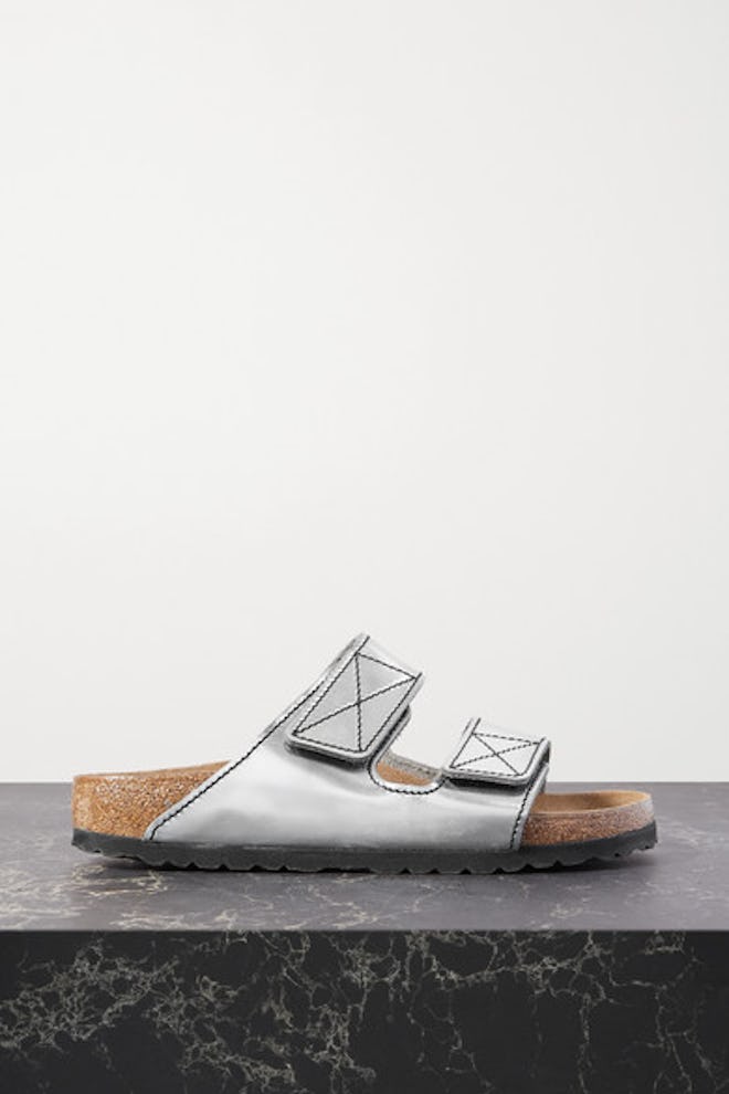 Arizona topstitched metallic leather sandals