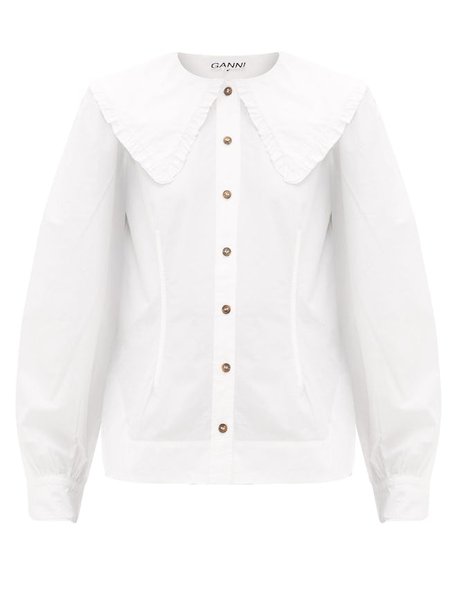 Ruffled-Collar Cotton-Poplin Shirt