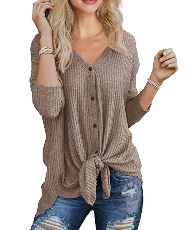 IWOLLENCE Waffle Knit Tunic Blouse