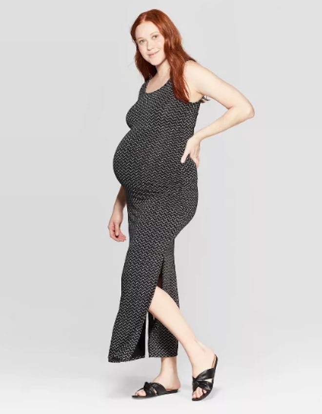 Striped Sleeveless Knit Maternity Dress 