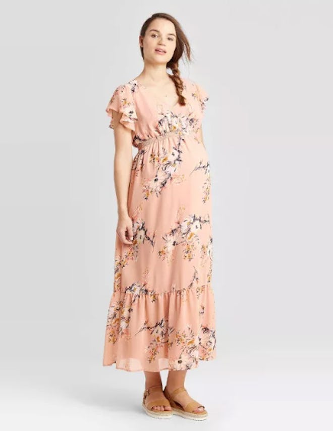 Floral Print Short Sleeve Smocked Maternity Dress – Isabel Maternity
