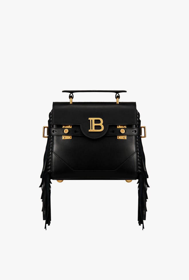 Black Smooth Leather B-Buzz 23 Bag With Fringe
