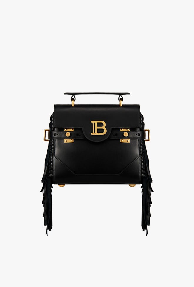 Black Smooth Leather B-Buzz 23 Bag With Fringe