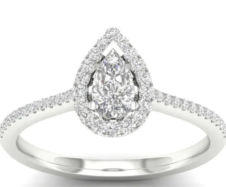 De Couer 10k Gold 1/3ct TDW Diamond Halo Engagement Ring