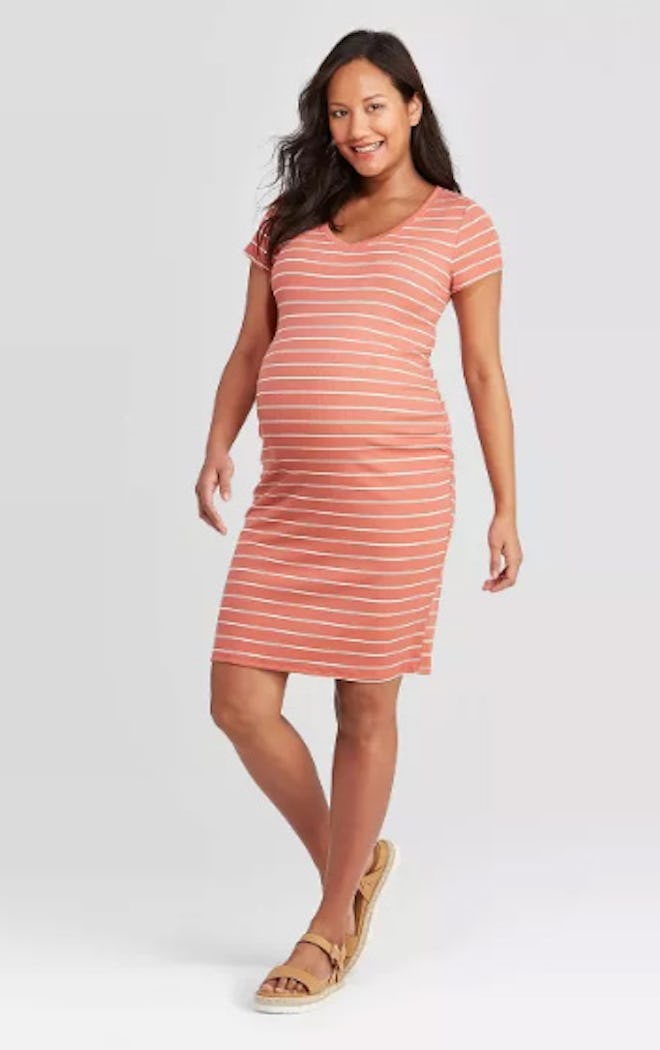 Striped Short Sleeve T-Shirt Maternity Dress 