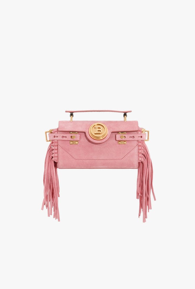 Pink Suede B-Buzz 19 Baguette Bag With Fringe