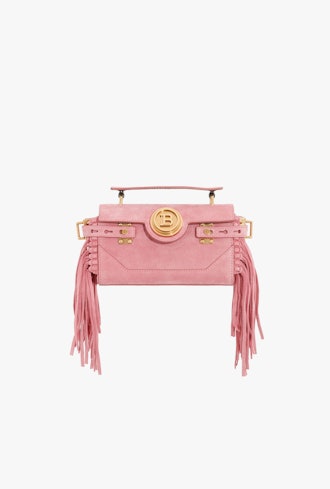 Pink Suede B-Buzz 19 Baguette Bag With Fringe