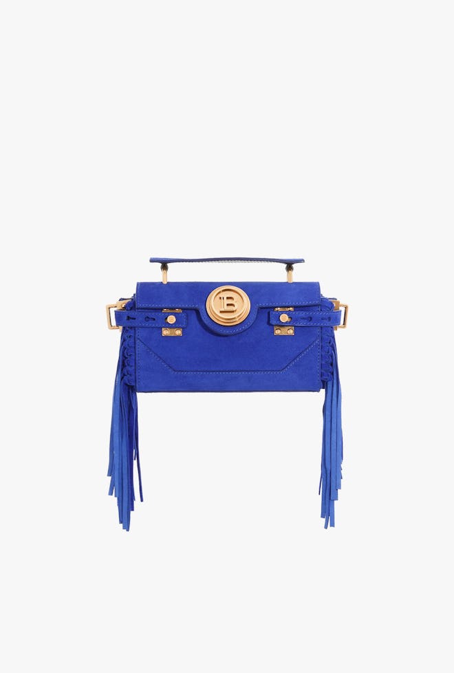 Electric Blue Suede B-Buzz 19 Baguette Bag With Fringe