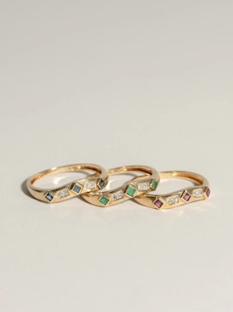 Vintage Diamond, Ruby, Emerald, Sapphire Ring Set