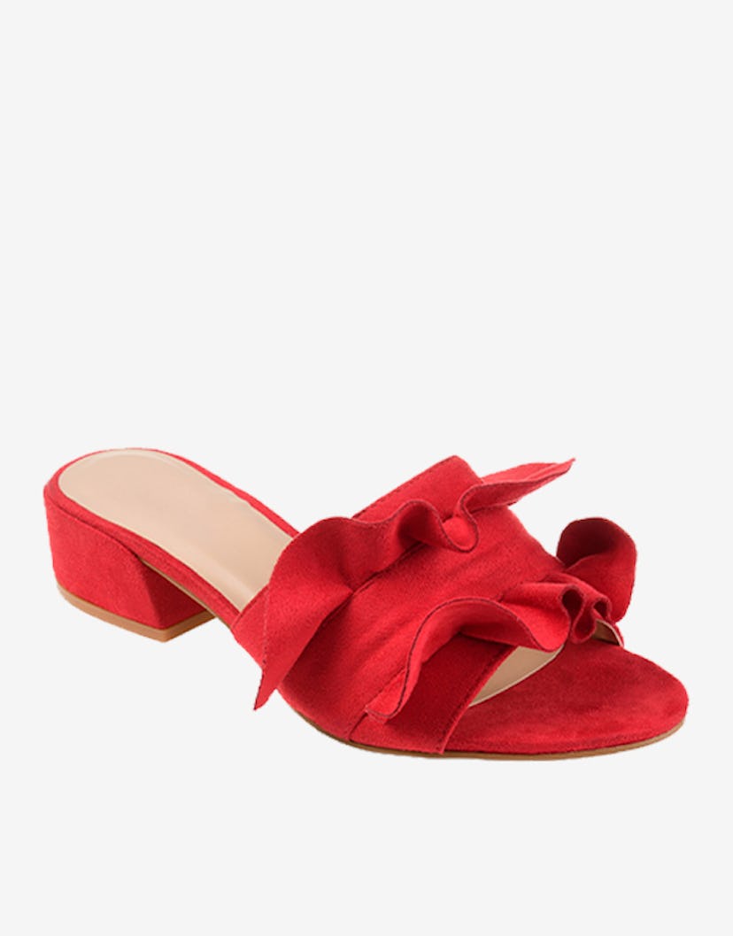 Ruffle Faux Suede Slide-on Mules