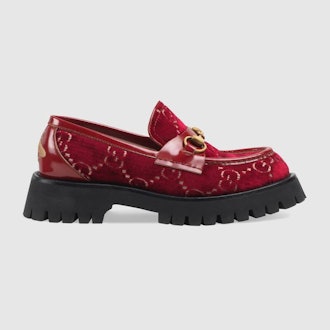 Red GG velvet lug sole loafer