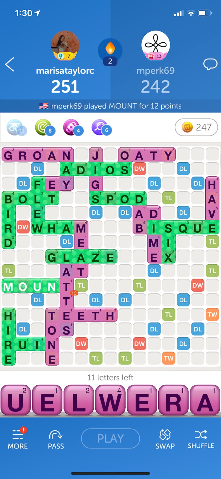Words With Friends allows friends to compete in a Scrabble-like setting with colorful tiles.